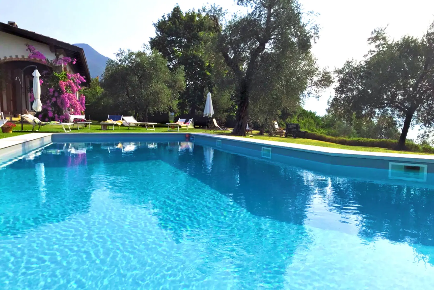 The pool with the house behind